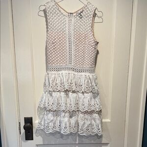 Aqua White Lace Formal Dress